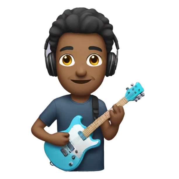 A man with headphones and a guitar sticker