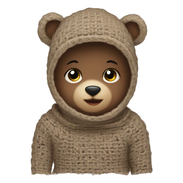 Baby Bear wearing a crochet balaclava sticker