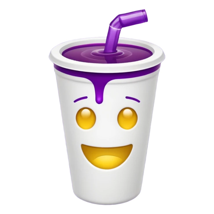  White styro with purple juice inside visible from the top only. Add a stoned yellow emoji face  sticker