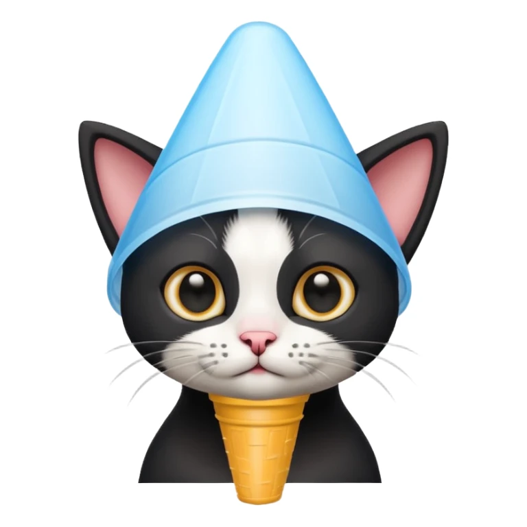 A mostly black kitten with a white chest and a plastic cone on around his head after surgery sticker