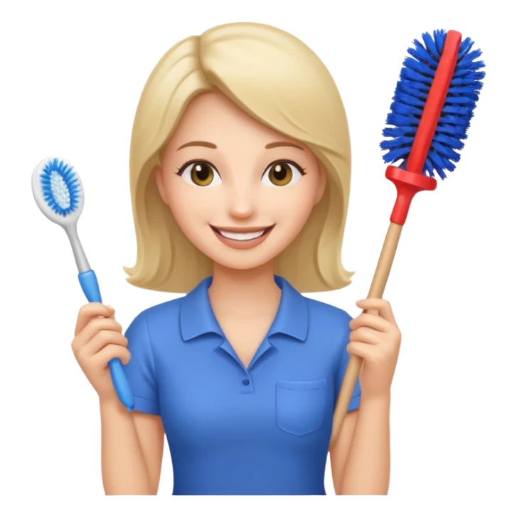 woman holding toilet brush sticker