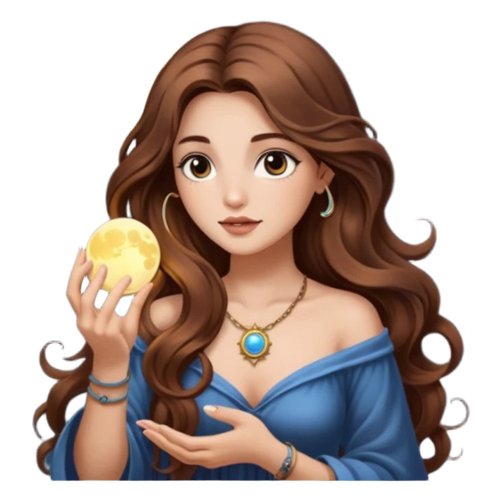 moon mystic woman long wavy brown hair tattoos opening tiny light box sticker