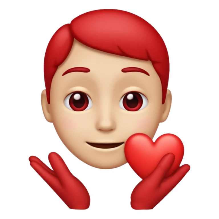 A red emoji that is sad and has a hand making a heart sticker