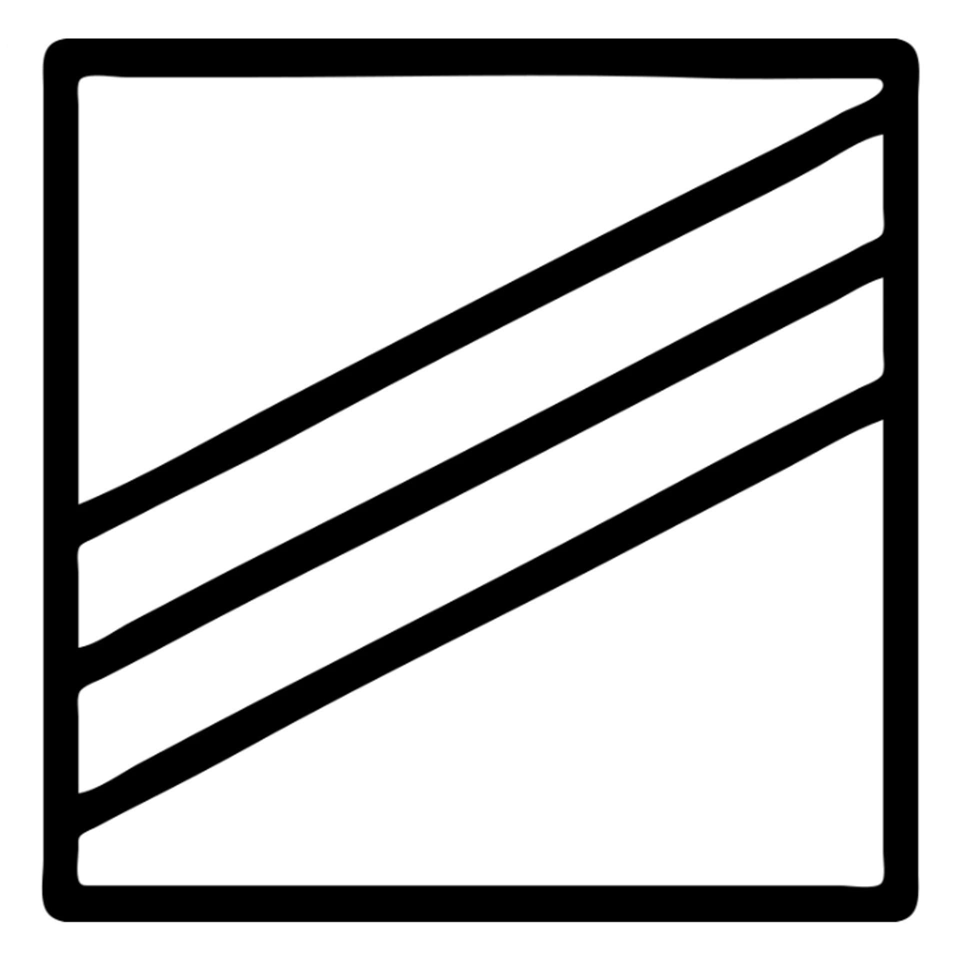 Adjust the three white diagonal stripes so they fit neatly within the navy blue square background, keeping the style minimal and clean with no eagle or extra details. Ensure all stripes are fully visible and evenly spaced within the frame, in a black outlined icon style with no fill. sticker