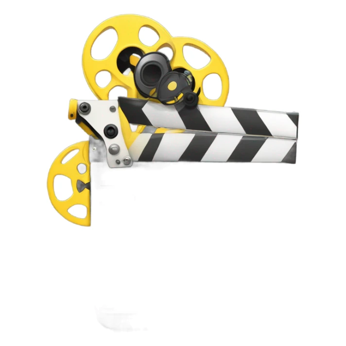 A black and yellow film reel, clapperboard, and movie camera. sticker