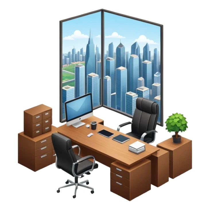an office for ceo of company in an isometric style sticker