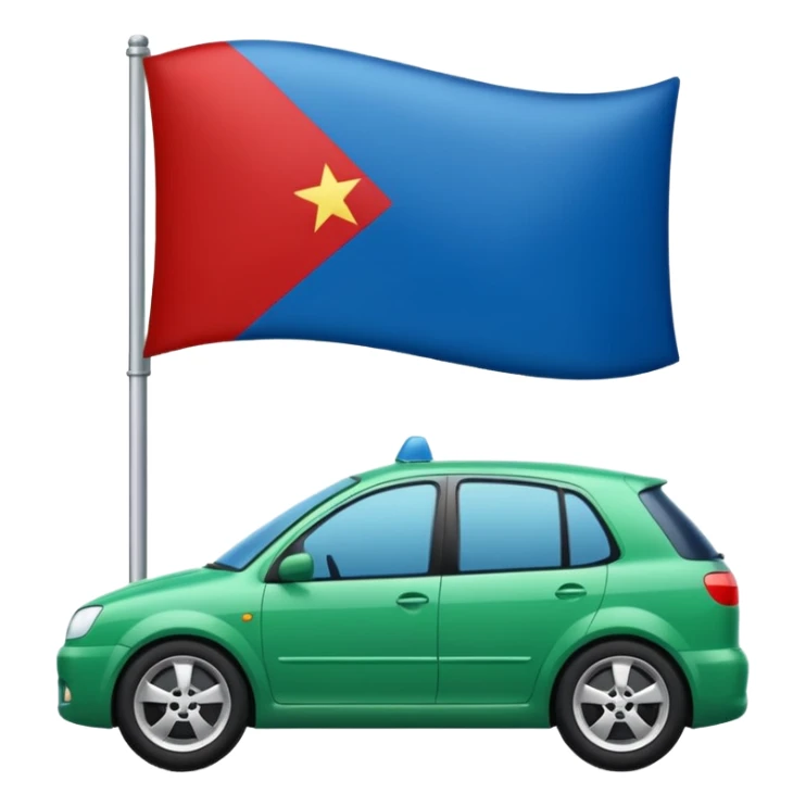 bandera mitad superior, azul y mitad inferior verde con una rueda de carruaje roja en el centro sticker