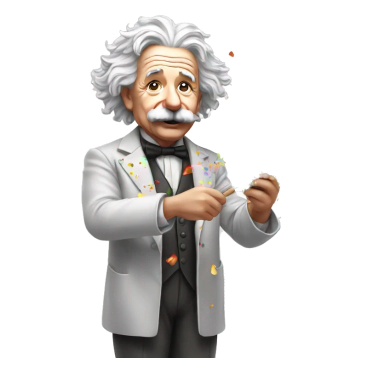 albert einstein holding colorful confetti popper in his hand sticker