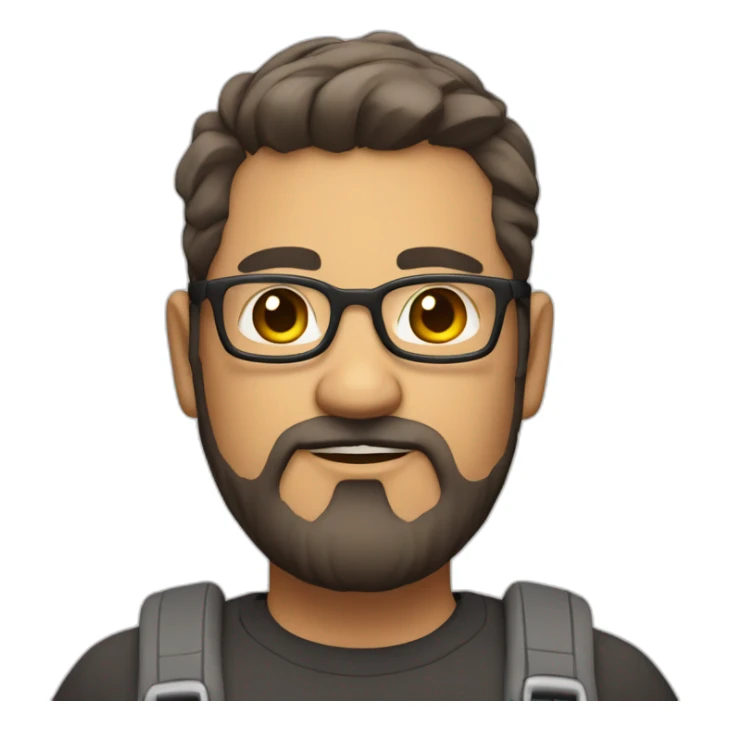 Mid age chubby developer with light brown skin beards and glasses and a very short dark hair sticker