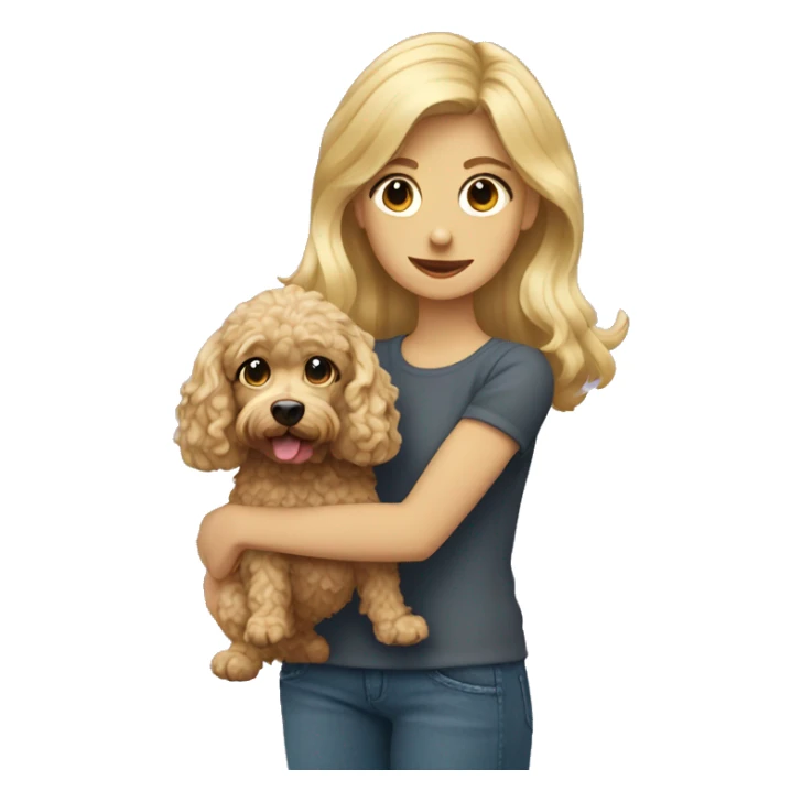 Blonde girl holding curly cockapoo dog sticker