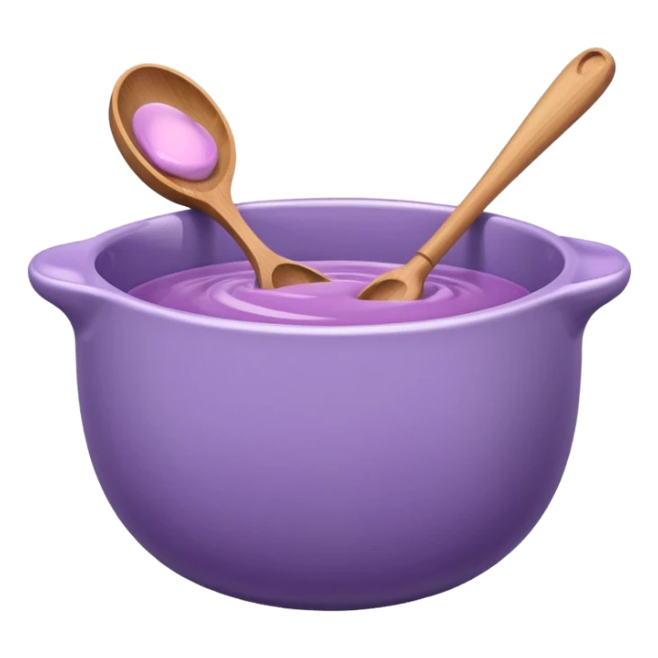a lilac ceramic mixing bowl with a wooden spoon stirring sticker