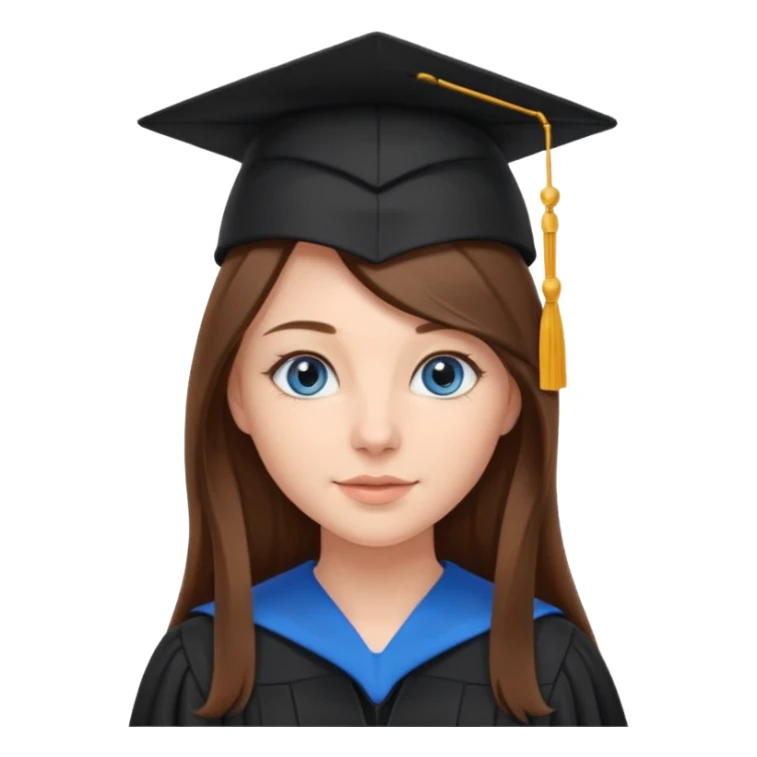 school graduation with a pretty female graduating student with long brown hair, blue eyes sticker
