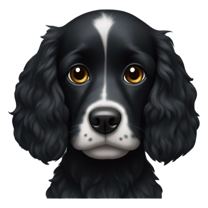 Small completely black spaniel with black fur on his whole face and white fur only on his chest sticker