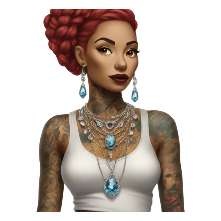 Hyper Realistic tattooed lady wearing expensive jewelry sticker