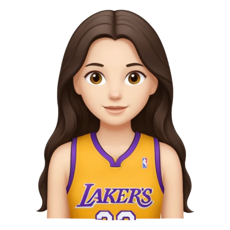 white happy long haired brunette girl in Laker's jersey sticker
