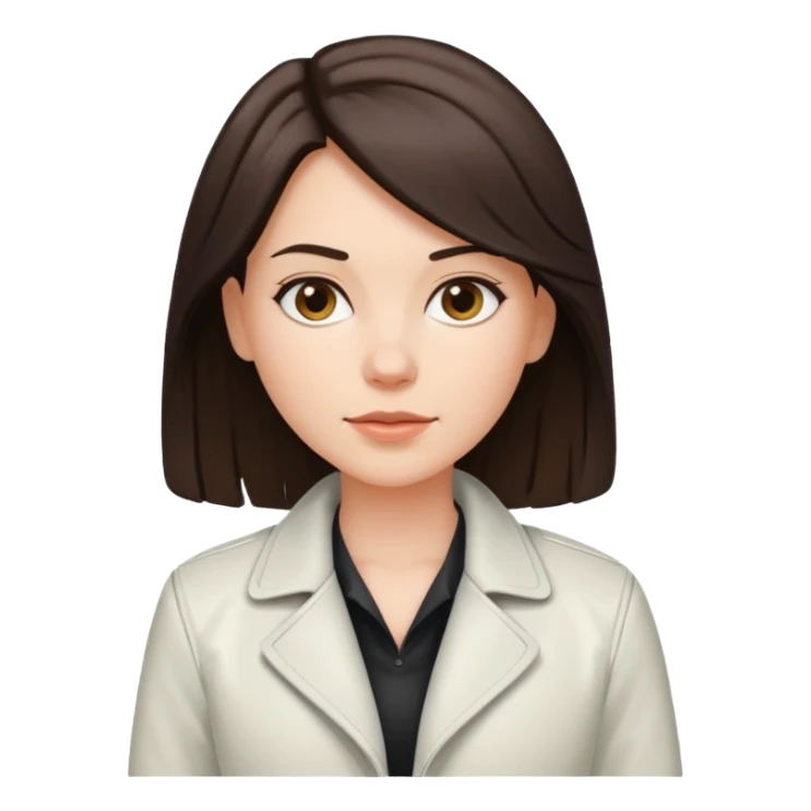 white girl with white jacket and dark brown shoulder-length hair sticker