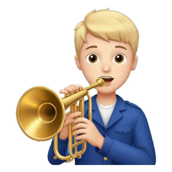 Boy holding trumpet with American flags and fireworks behind him sticker