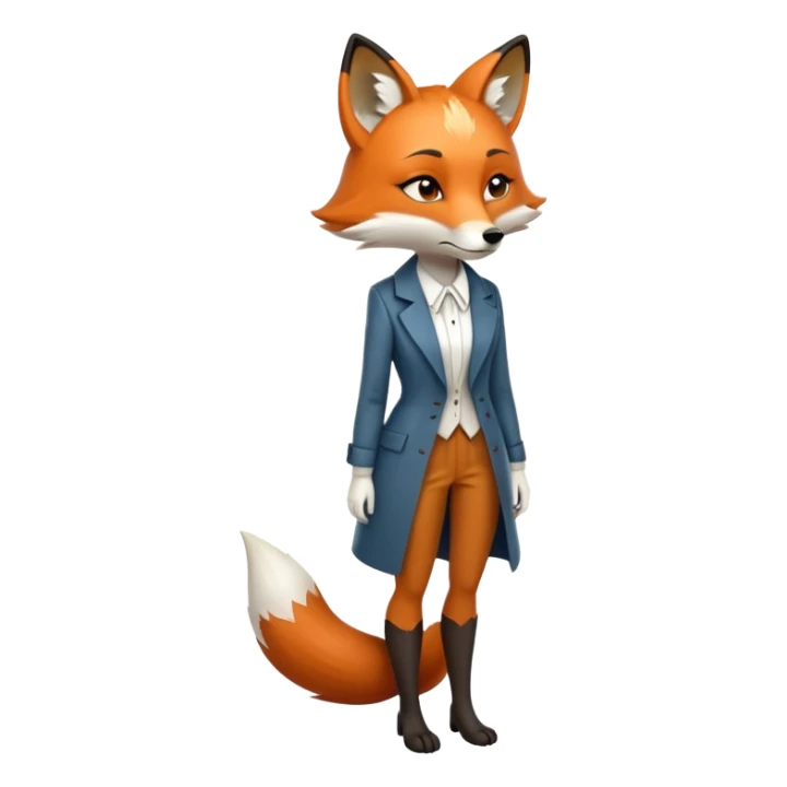 extremely sad anthropomorphised female fox in stylish outfit, no sunglasses, very sad and crying, looking to the left, full-body view sticker