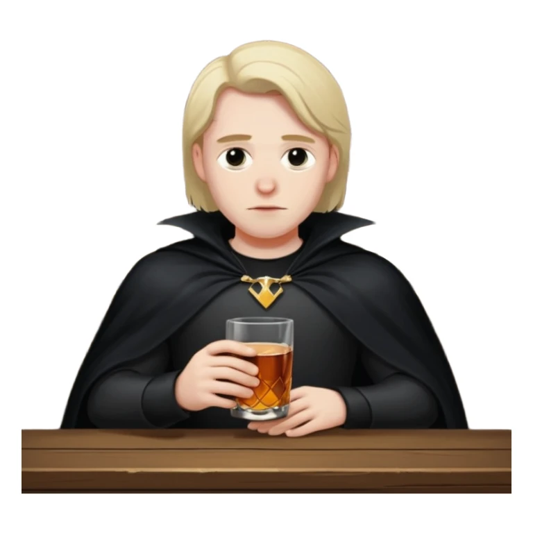 Caucasian in black cape sitting sad at bar sticker