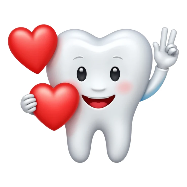cute tooth character holding a red heart, emoji style sticker