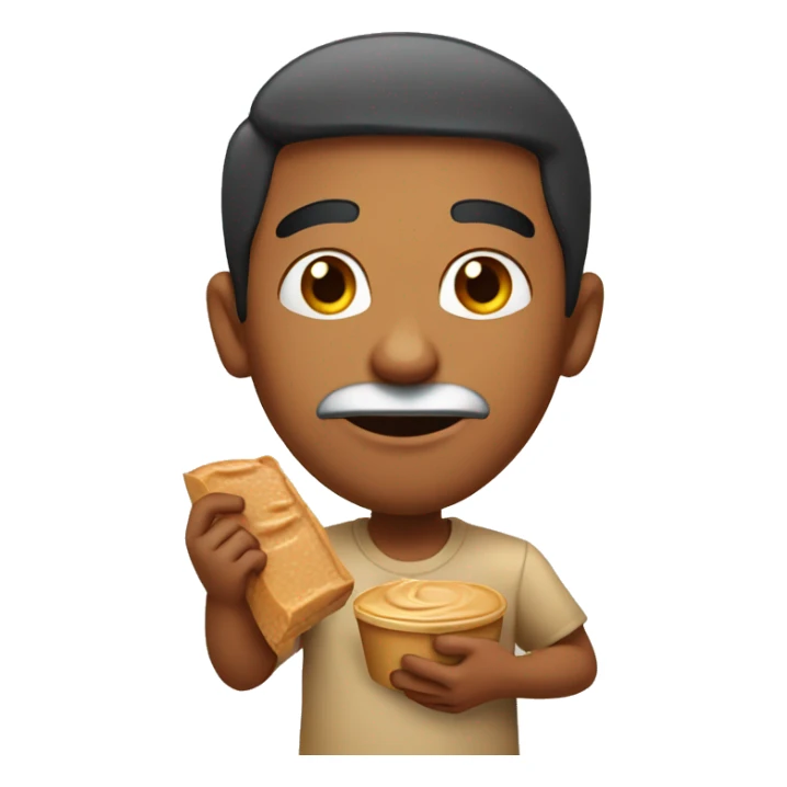 Indian man with mouth full of peanut butter sticker
