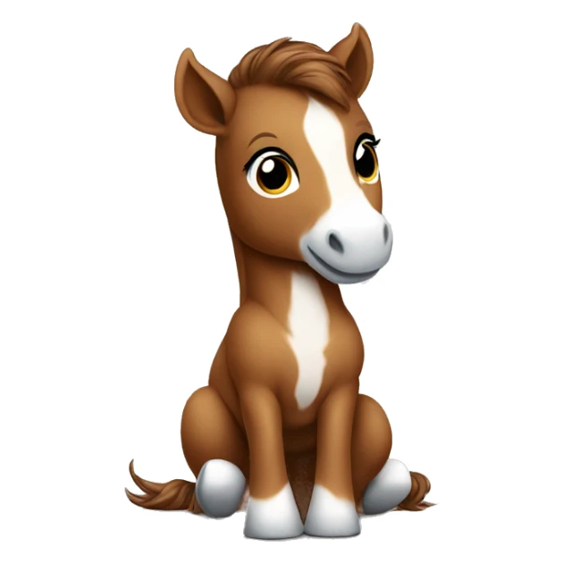 brown baby horse sitting up cute white muzzle sticker