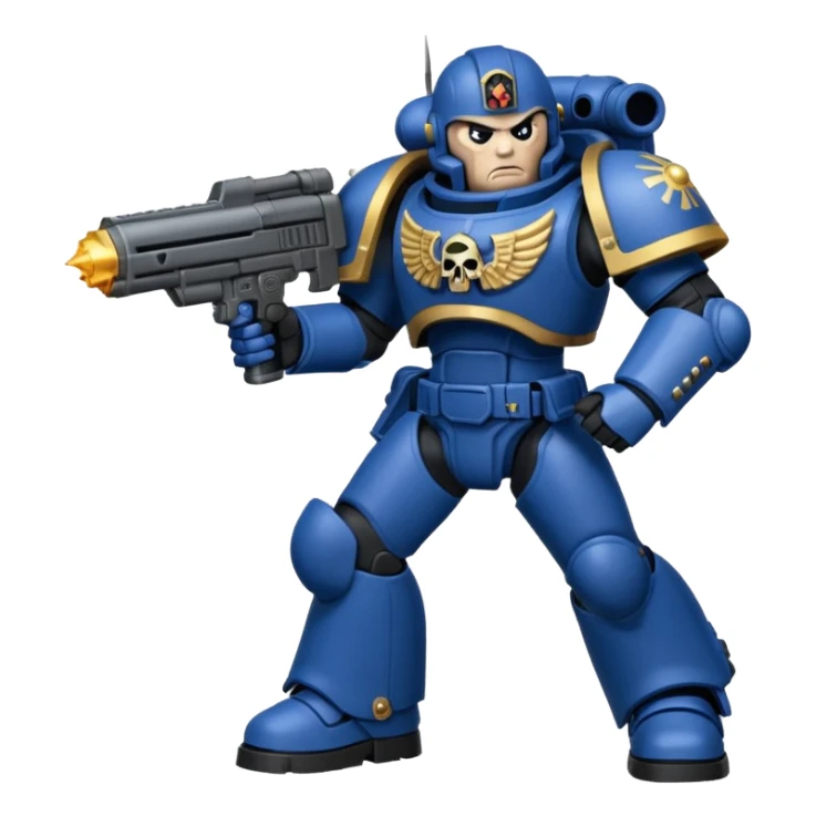 warhammer40k space marine holding a weapon. Weapon is firing. sticker
