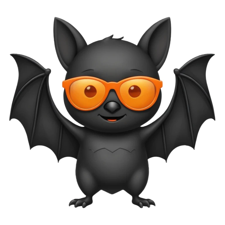 cute black bat with orange sunglasses, full body sticker
