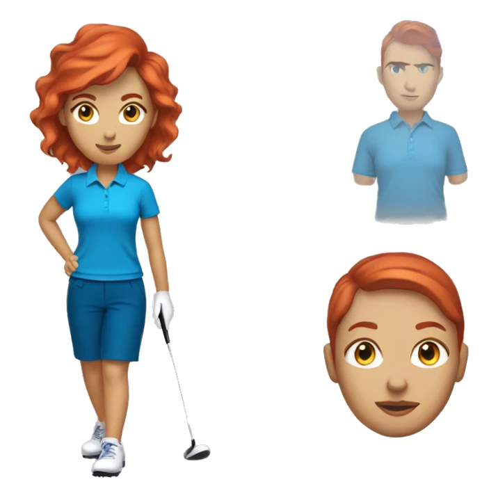a female golf coach with red hair, light skin, blue shirt sticker