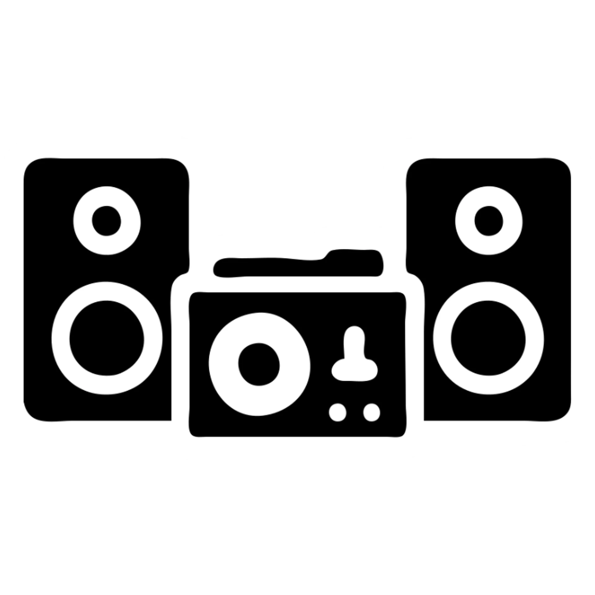 A DJ setup in a black filled icon style, with speakers. sticker