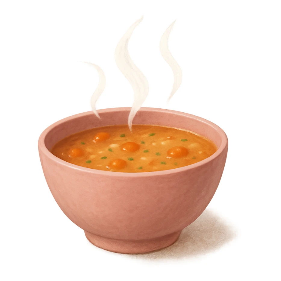 pink bowl of soup with steam, comforting sticker