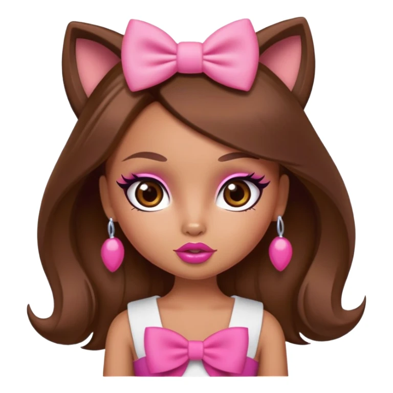 Bratz doll character with brown hair, pink bow, big lips, and foxy eyes sticker