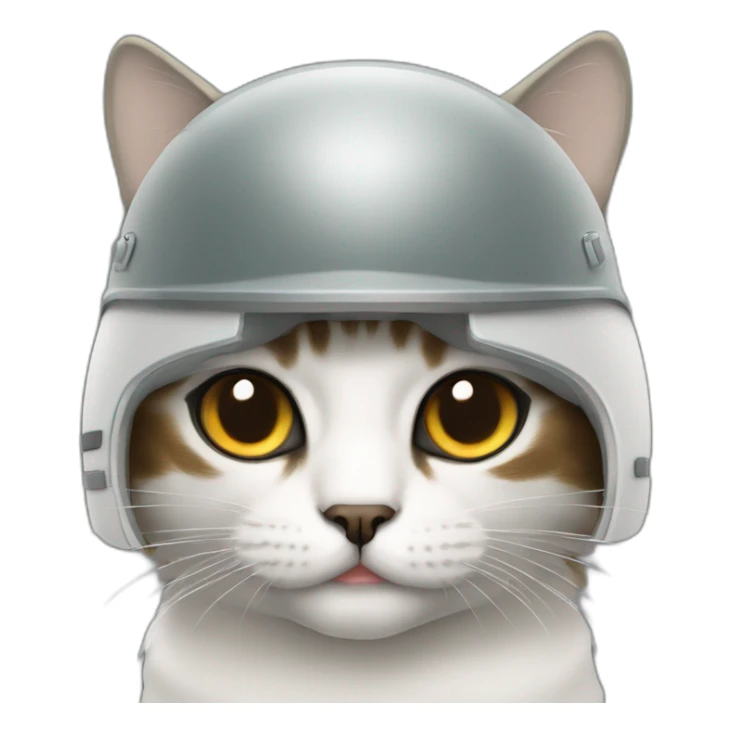 Gato de color blanco con manchas oscuras y casco militar sticker