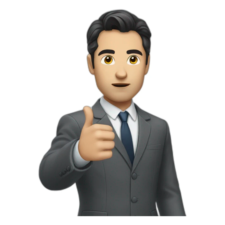man with dark hair in gray suit pointing finger serious face sticker