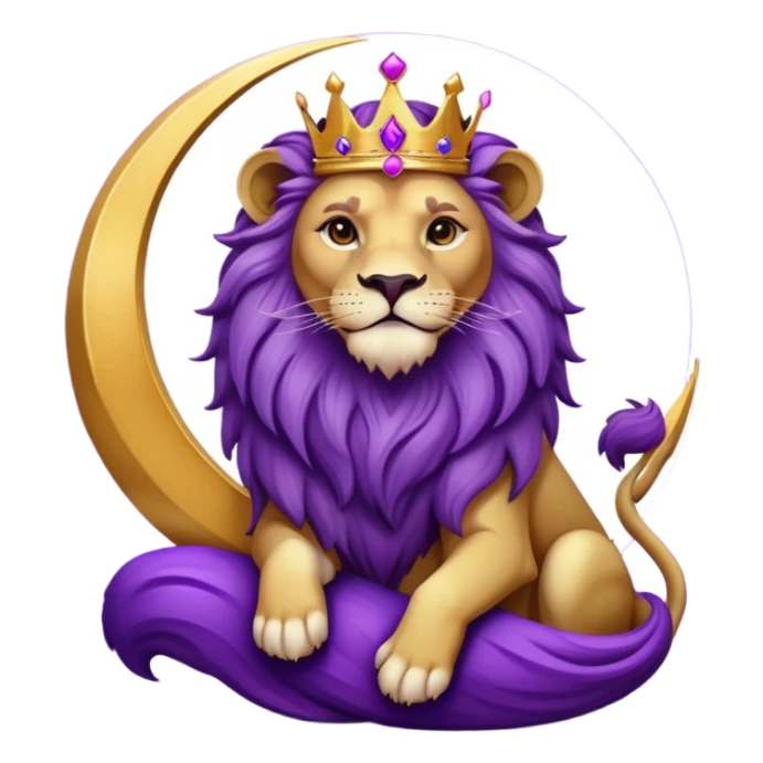 Lion with a crown sitting on a purple crescent moon  sticker