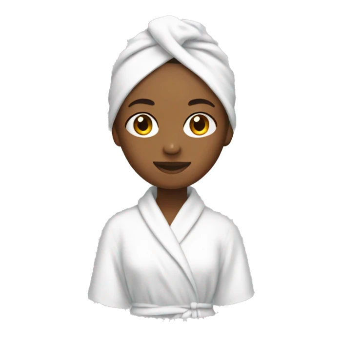 Girl wearing a white towel on her head wearing a white bath robe sticker