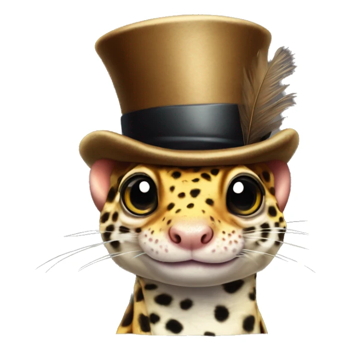 Leopard gecko with top hat and monocle and heat eyes and feather hands sticker