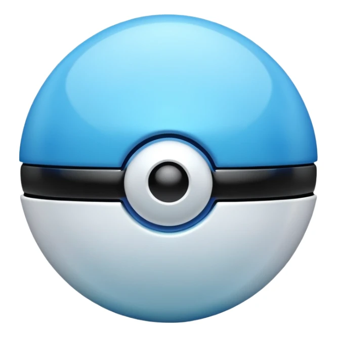 blue pokeball emoji, top half is a more saturated blue, bottom half is white, black stripe, with a white sheen, with a pearlescent finish, with a neon effect sticker