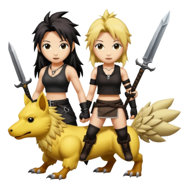 Cloud & Tifa FF7 character emoji - with fenrir blade & black chocobo  sticker