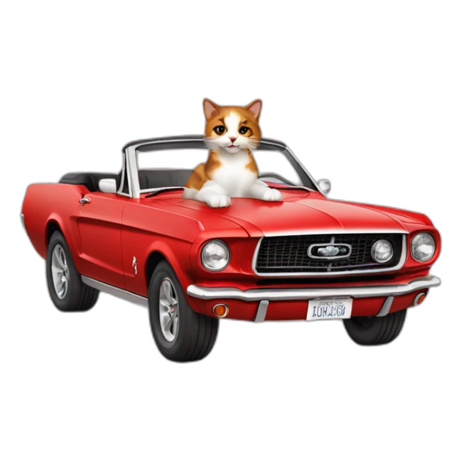 very cool calico cat riding a convertible red mustang sticker