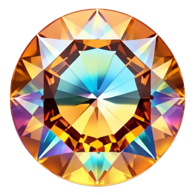 extra close-up round cut azotic topaz gemstone with holographic effect and silver metal accent, focus on gem facets sticker