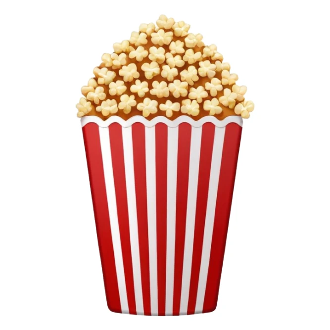 minimalist sweet popcorn emoji style, red and white popcorn box, caramel popcorn sticker