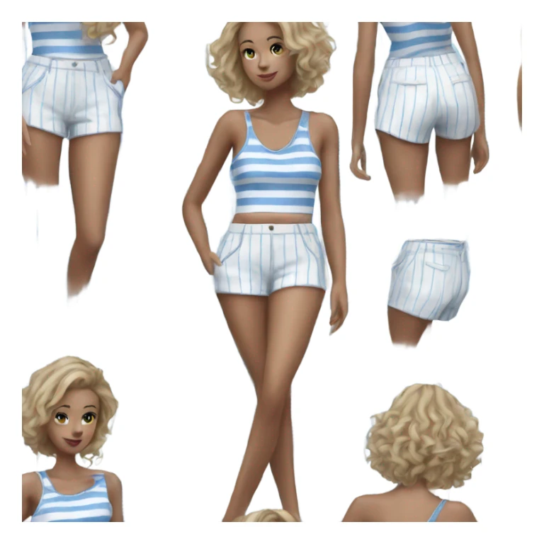 realistic women's shorts pin stripe white and blue sticker