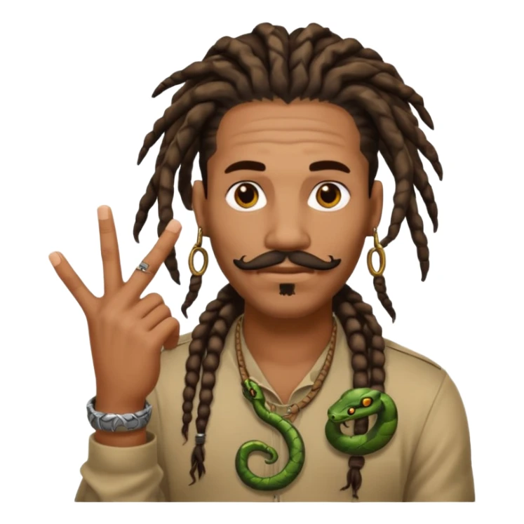 Black man with dreads and snake tattoo on forehead making a mustache with index finger sticker