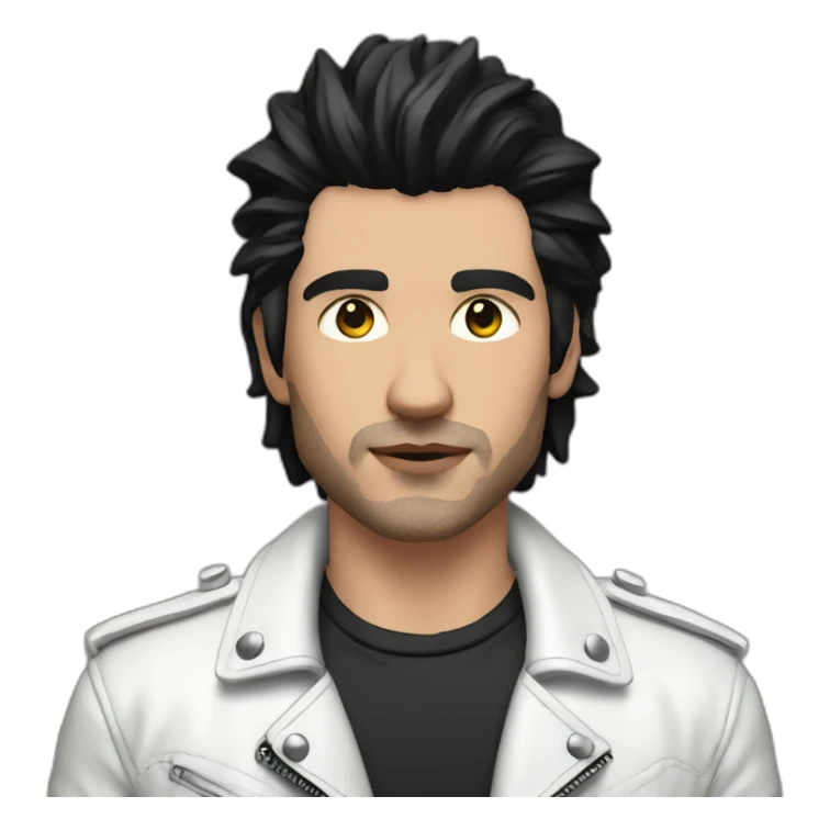 Punk male,dark hair, with white leather jacket,pink tshirt sticker