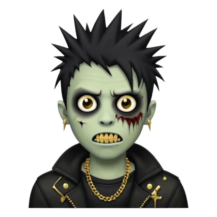 zombie emo black boy emoji with spiky hair and gold grillz sticker