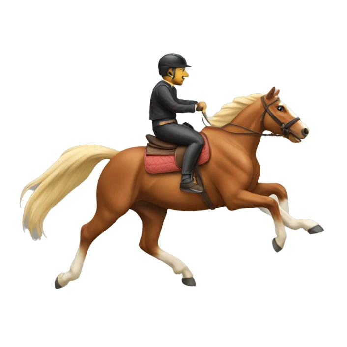 horse in gallop with rider, rider has got fox tail sticker