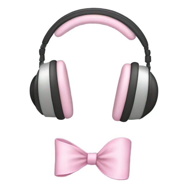 light grey full head headphones with light pink bows on the bit that goes on your ear sticker
