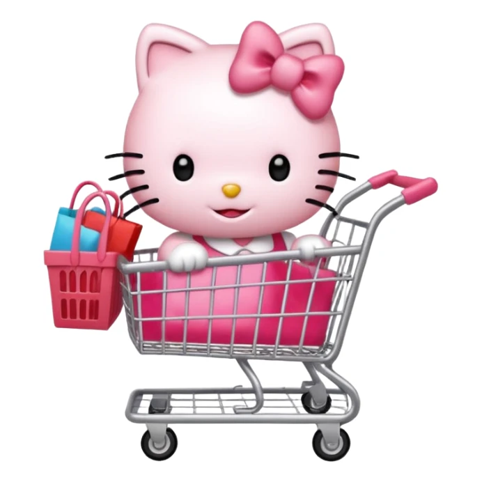 hello kitty pushing a shopping cart sticker