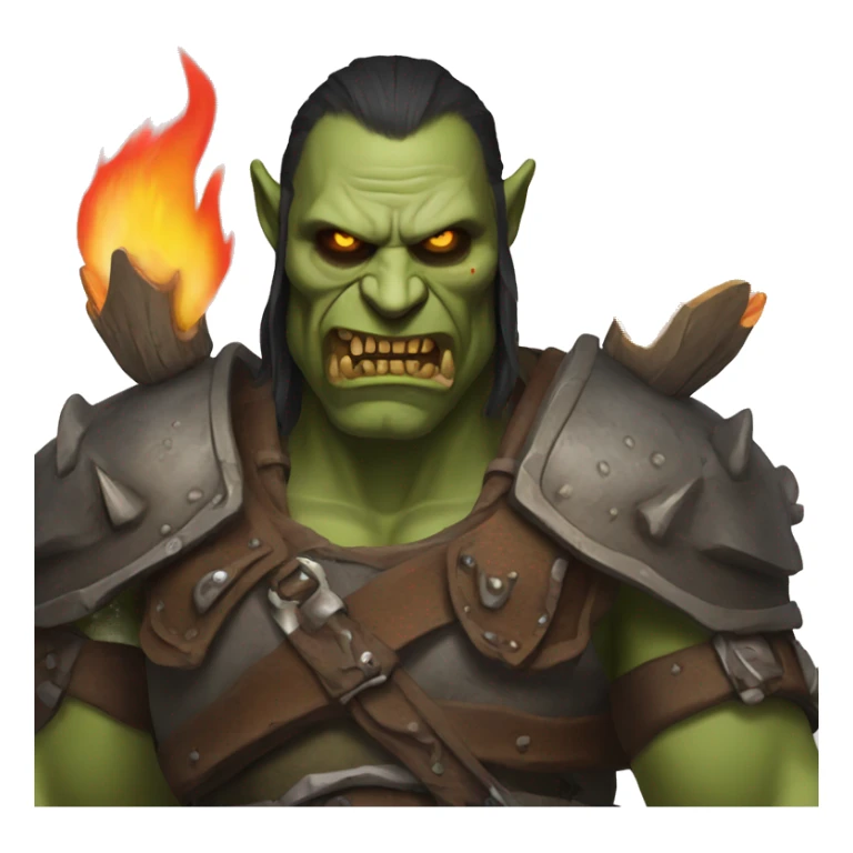 An orc with burning eyes and a skull sticker
